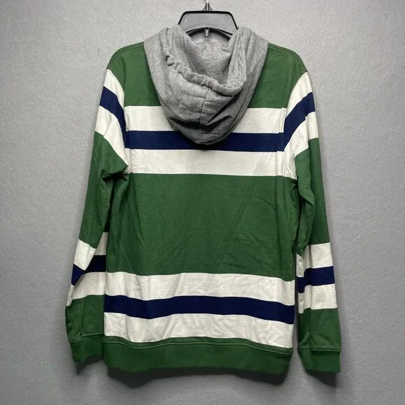Stussy Green Striped Rugby Hoodie Shirt Medium - Picture 3 of 10